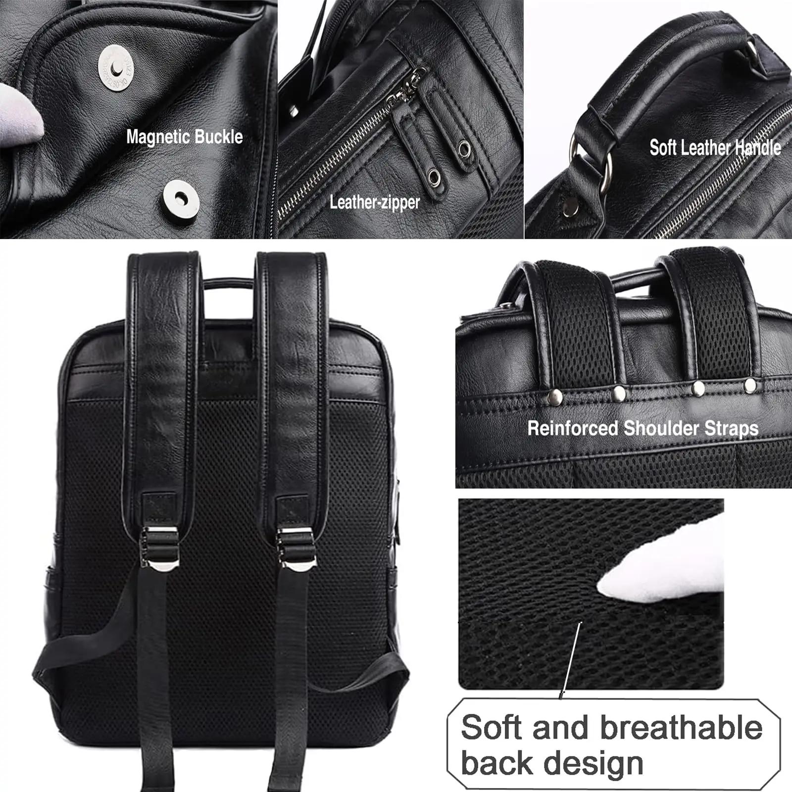 MOYYI-Sac à dos en cuir pour ordinateur portable pour homme, sac à dos de voyage étanche, sac d'affa
