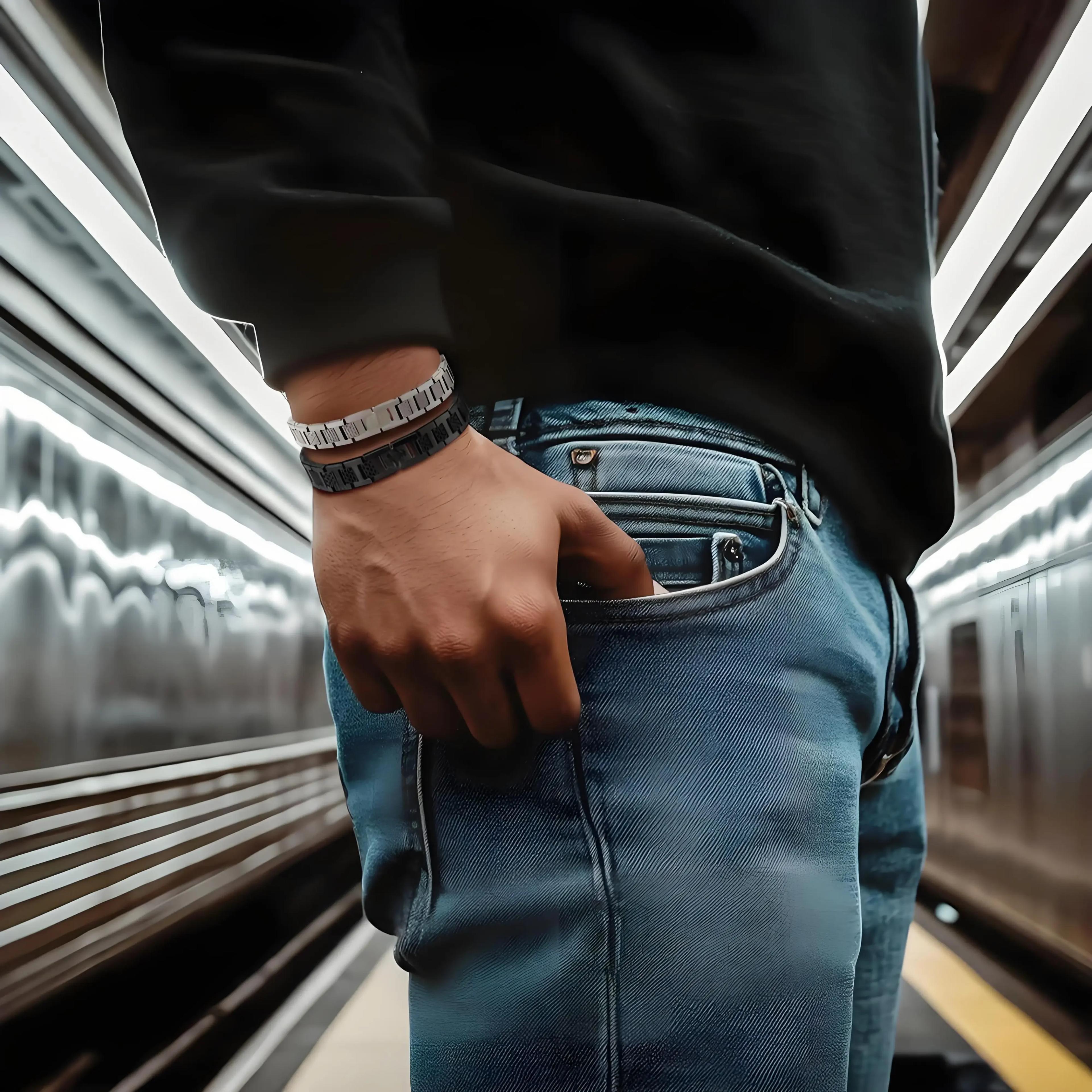ARADOO – Bracelet en titane et acier pour hommes, chaîne à maillons à motif Crocodile, bijoux d'affa