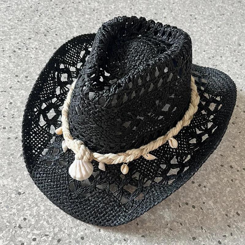 Chapeau de paille tissé à la main pour femmes, 1 pièce, décoration de coquille, chapeau de soleil de