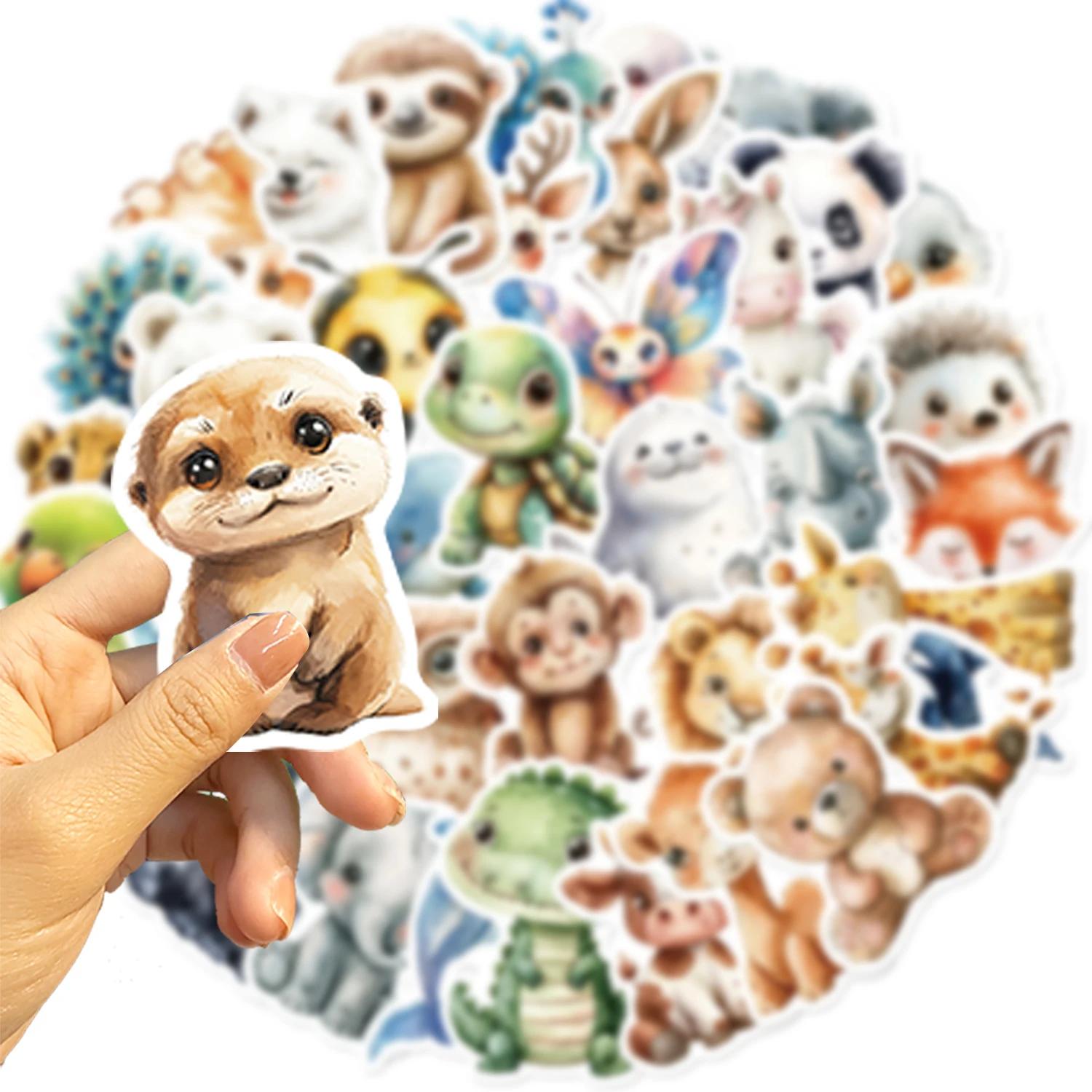 Autocollant Animal aquarelle, 50 pièces, dessin animé mignon, étanche, créatif, tendance, pour ordin