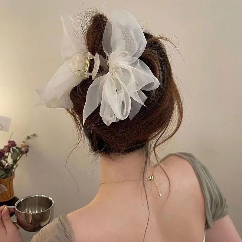 Élégante pince à cheveux en maille avec nœud pour queue de cheval et tresses, accessoire capillaire 