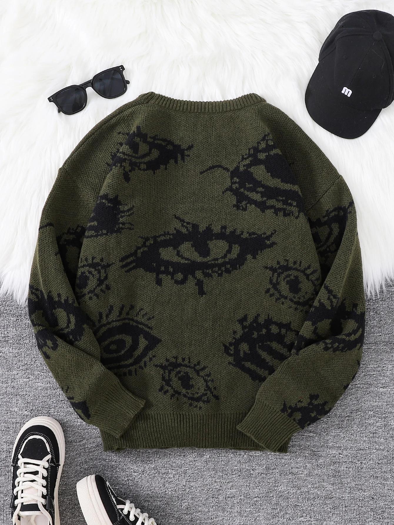 Nouveau populaire automne et hiver oeil abstrait motif Jacquard pull pull décontracté col rond trico