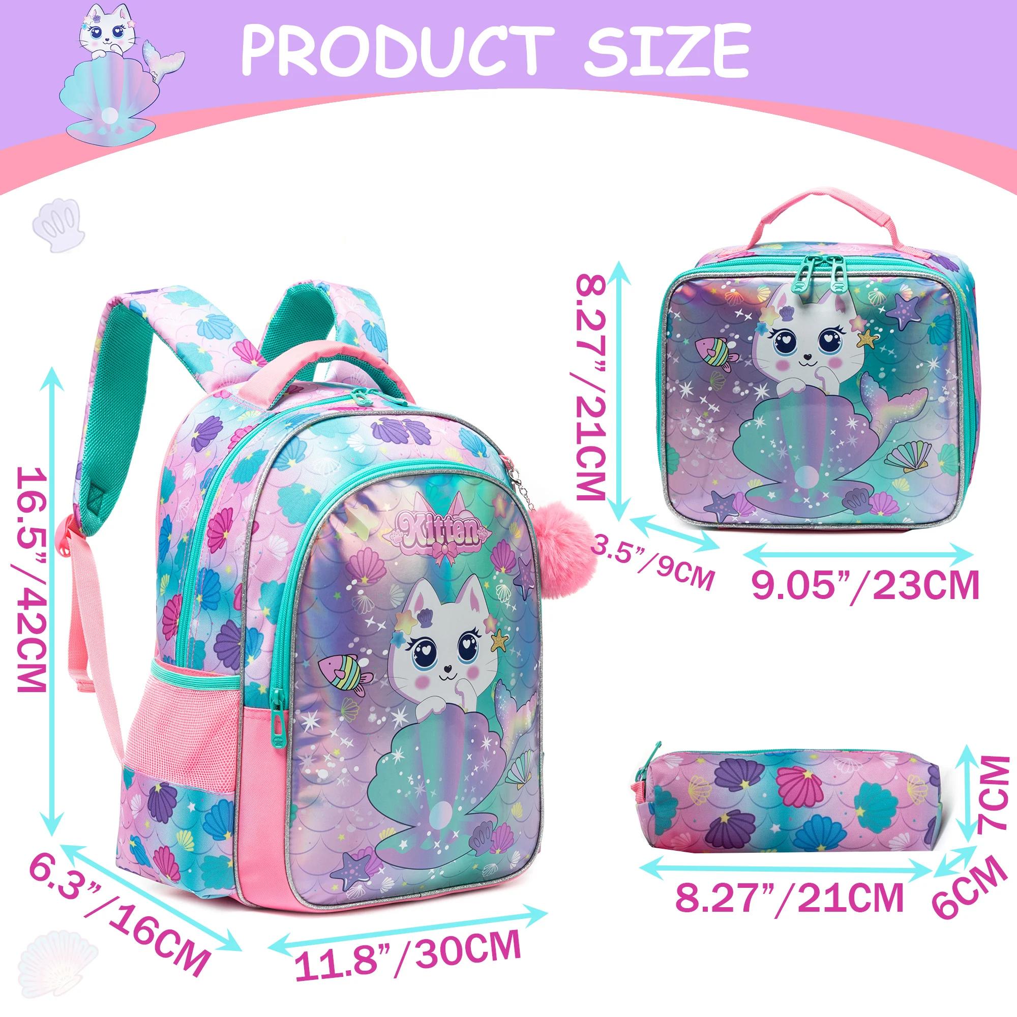 Sac à dos pour fille avec sac à déjeuner et trousse à crayons 3 pièces sacs d'école pour filles pour