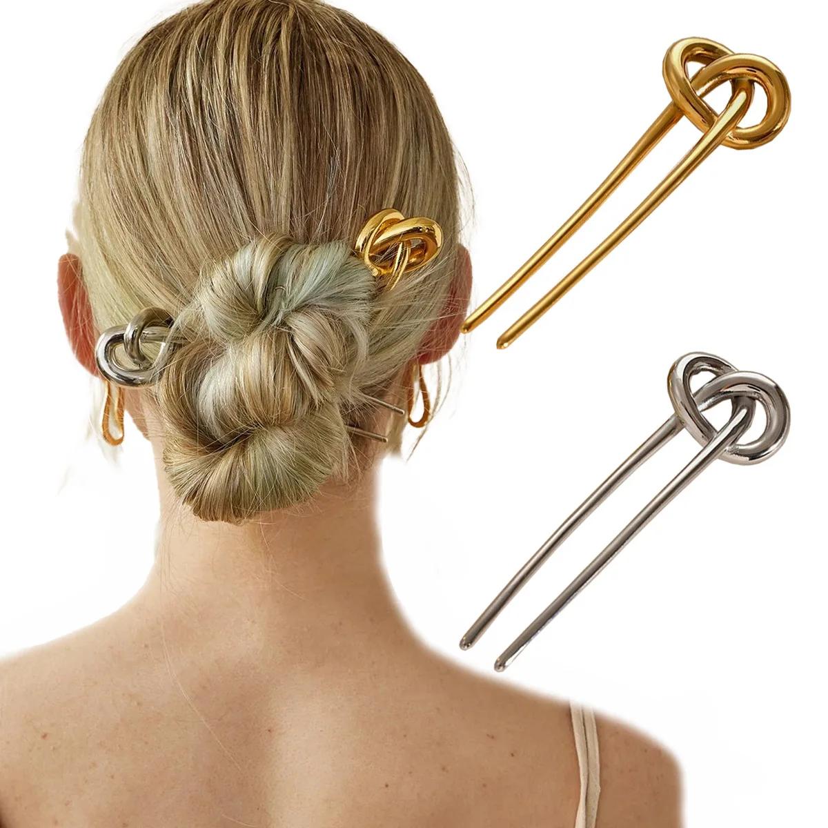 Épingles à cheveux françaises pour femmes, 1 pièce, en alliage doré en forme de U, poignée magique, 
