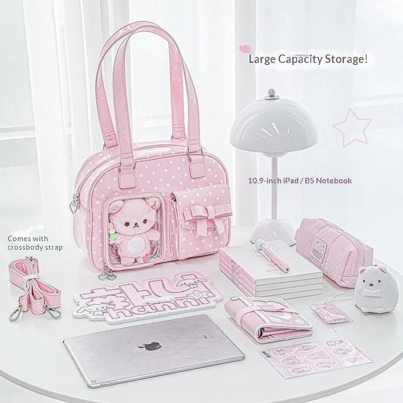 RosyPosy Ita Bag Sac à main rose à pois mignon et féminin, grande capacité pour iPad 10,9 pouces, or