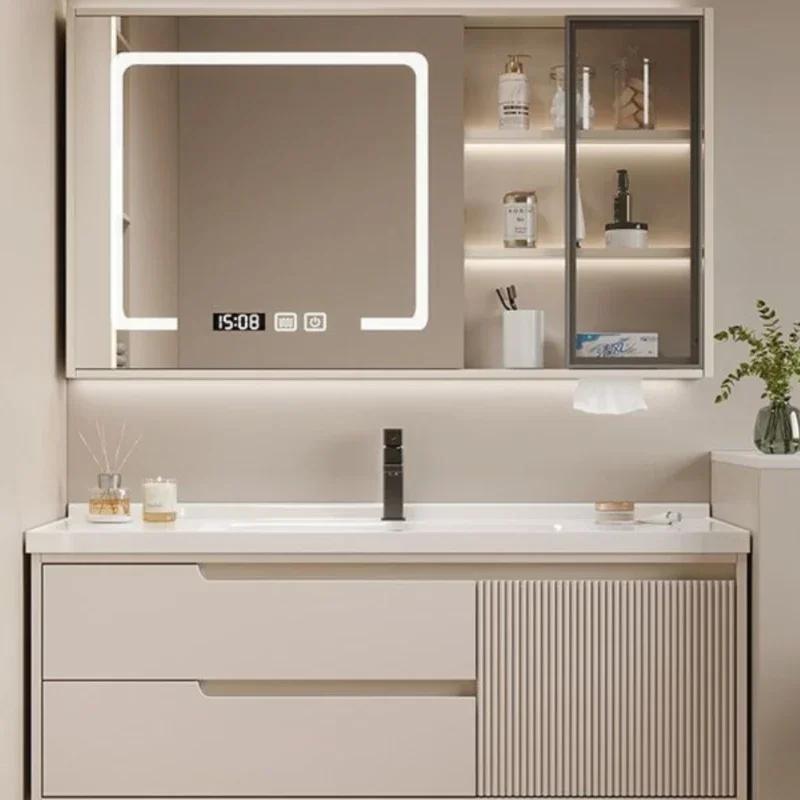 Miroir étroit blanc armoires de salle de bain placard de rangement lavabo intelligent armoires de sa