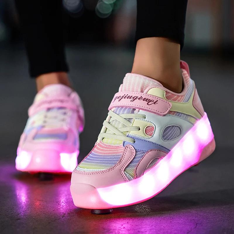 Nouvelles chaussures de marche pour enfants patins à roulettes rétractables invisibles à quatre roue