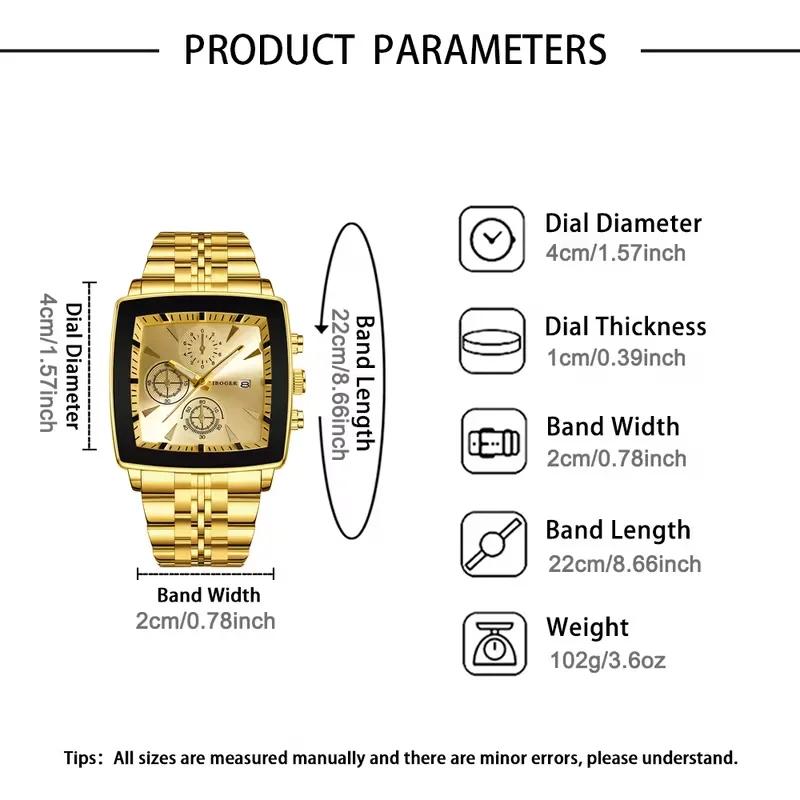 Montre-bracelet à Quartz pour hommes, cadran carré de luxe, mode en acier inoxydable, montres d'affa