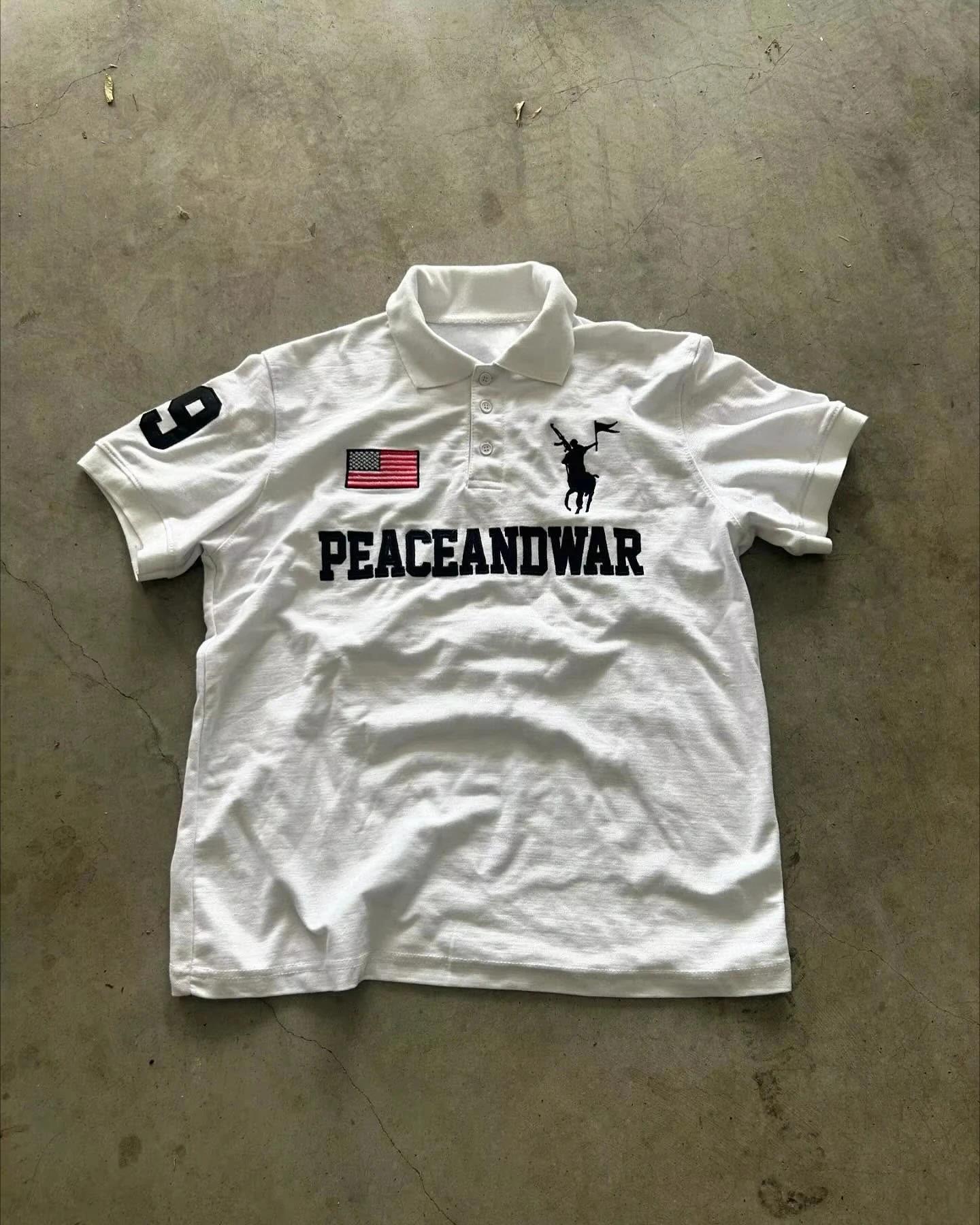 Hip Hop hommes vêtements drapeau de la paix amérique rétro Polo Y2k Streetwaer lettre broderie rever
