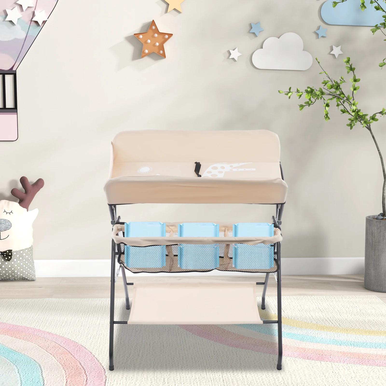 Table à langer portable, station à couches pliable pour bébé avec rangement, plateau 80x63cm pour no