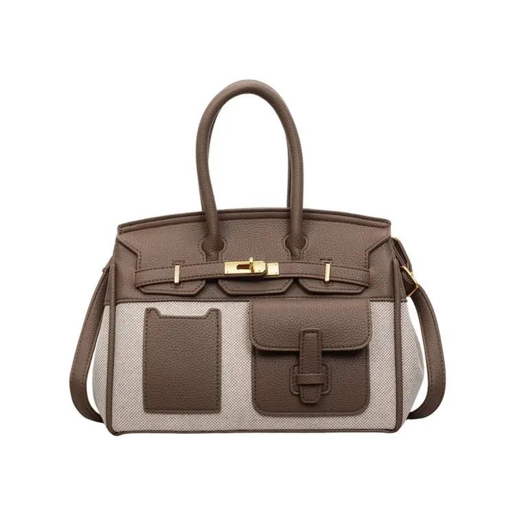 Sac fourre-tout de luxe texturé pour femme, nouvelle collection 2026, en cuir patchwork avec décorat