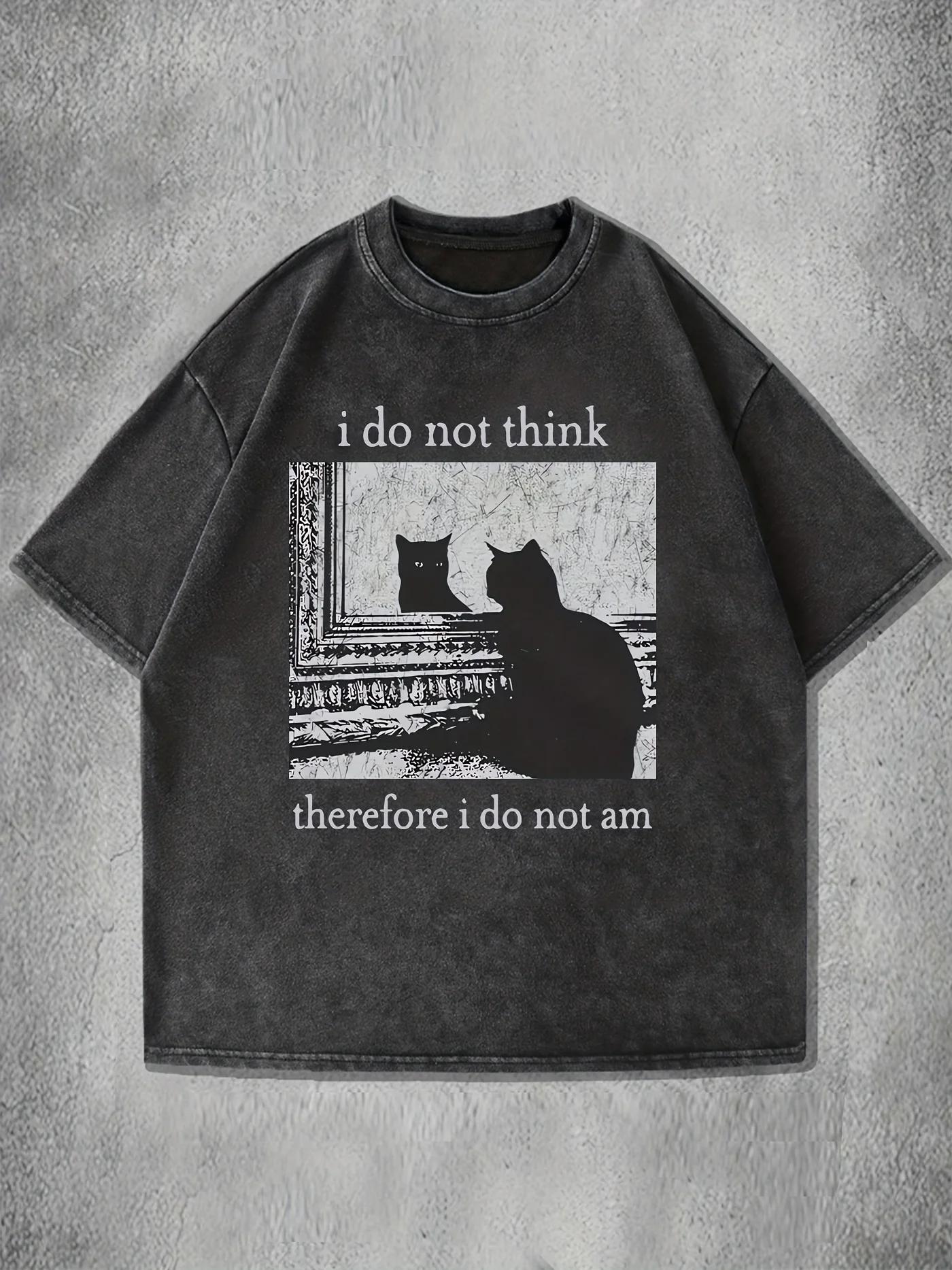 T-Shirt unisexe en coton délavé, coupe ample, décontracté, graphique, "je ne pense pas là, je ne sui
