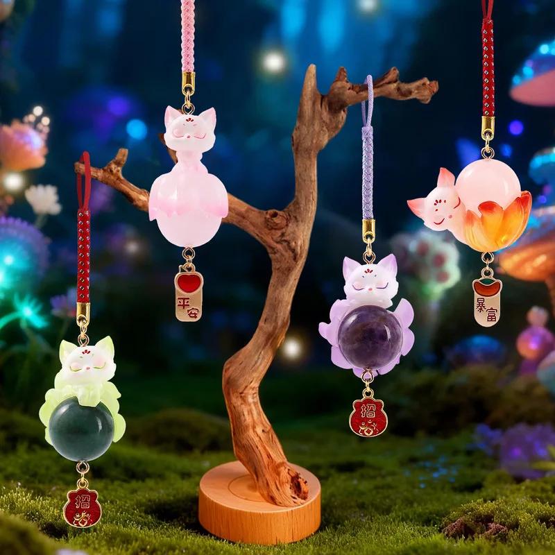 Pendentif en résine de renard à neuf queues de style chinois mignon, porte-bonheur, décoration de vo