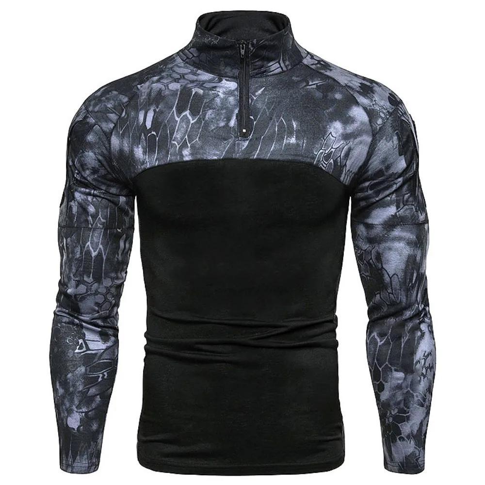 Sweat-shirt tactique à capuche pour hommes, pull d'extérieur à manches longues, léger, col montant, 