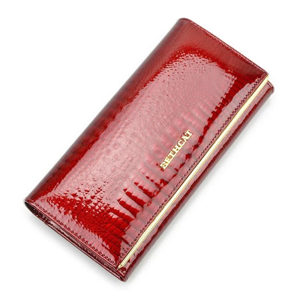 Portefeuille de luxe en cuir véritable pour femmes, motif Crocodile, pochette brevetée, porte-monnai