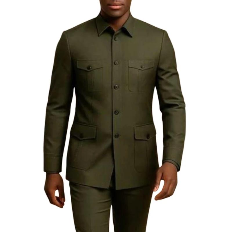 Costumes décontractés pour hommes Safari avec poches, col montant, style de mode chinois, coupe ajus