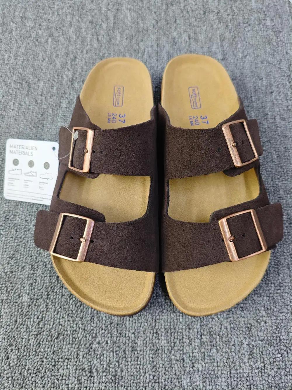 Sandales plates de plage unisexes style vintage à double boucle avec semelle intérieure en liège – C
