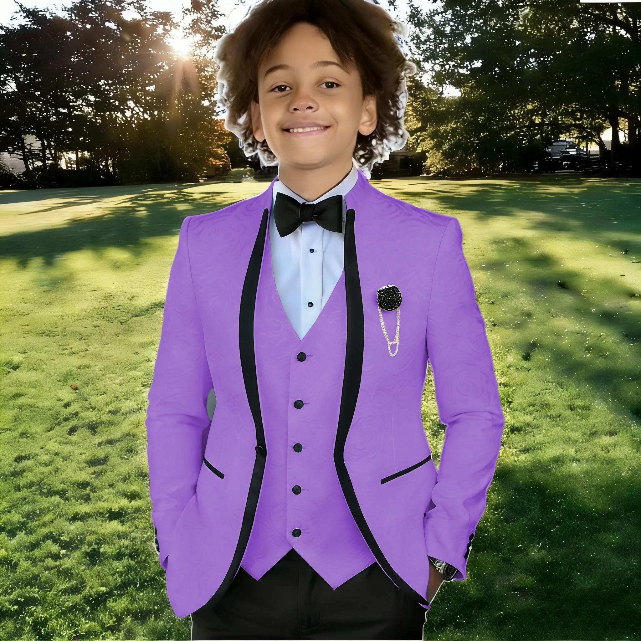 Costume Jacquard Blanc pour Garçon, Tenue de Cérémonie pour Mariage, Smoking à Col Montant, Vêtement