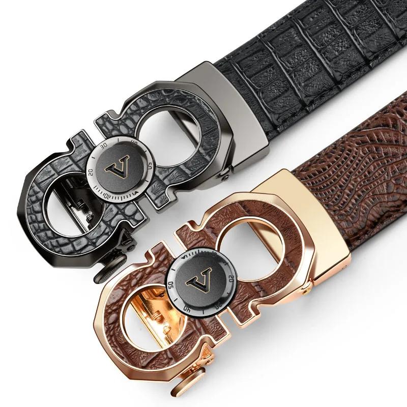Ceinture élégante à boucle automatique pour hommes – Véritable motif carré texturé en faux, noir, de