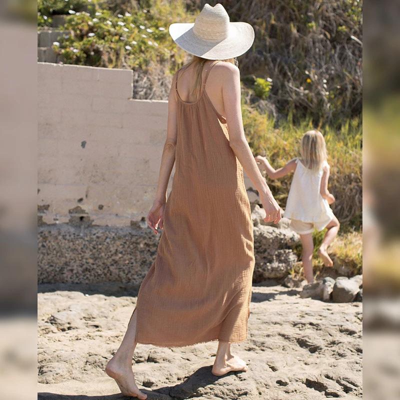 Robe longue mi-longue à bretelles spaghetti pour femmes, robes élégantes pour femmes, vintage, 100% 