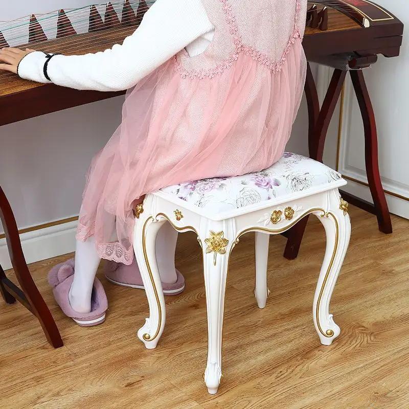 Tabouret de maquillage européen Imitation bois massif, tabourets de commode américains, chambre blan