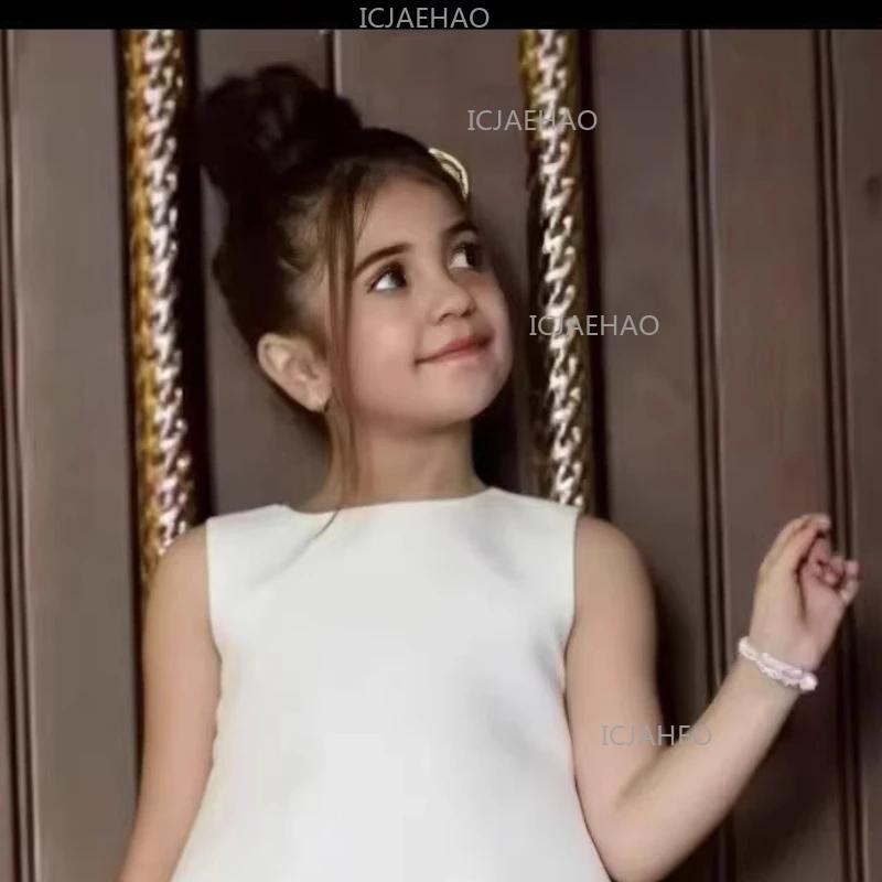 Robe sans manches décontractée style coréen pour filles 2026 – Mini-robe élégante blanche pour enfan