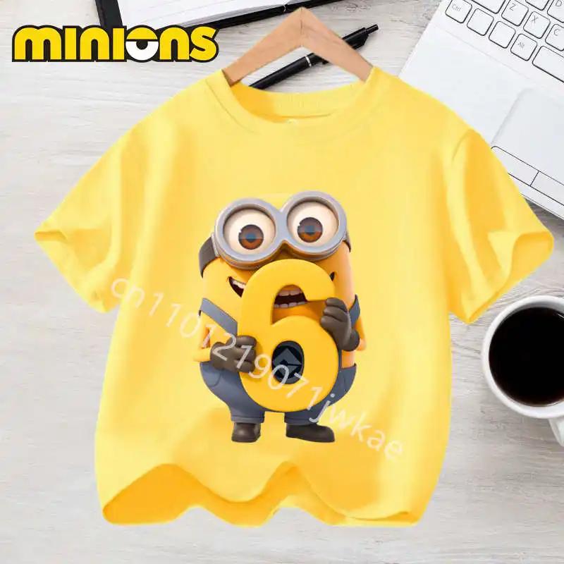 T-Shirt Minions pour garçons et filles, hauts d'été pour tout-petits, mode Kawaii, vêtements d'anniv
