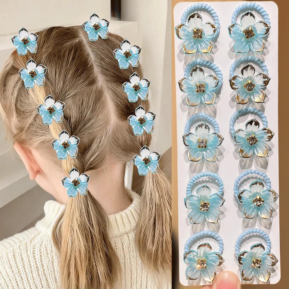 Bandes de cheveux élastiques pour filles, 10 pièces, avec strass et décorations florales, attaches d