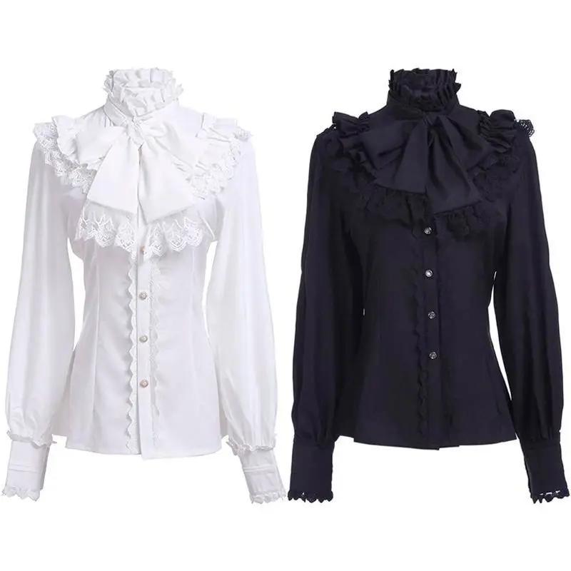 Chemisier Élégant Gothique pour Femme, Nouvelle Collection Printemps 2026, Col Montant à Volants, Bo