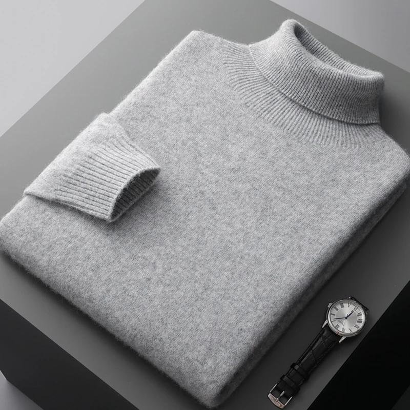 Pull une pièce à revers haut pour homme, 100% laine Pure, prêt à porter, automne et hiver, tricoté d