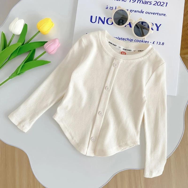 2-10Y filles chemise printemps automne nouveaux enfants à manches longues T-shirt couleur unie à la 