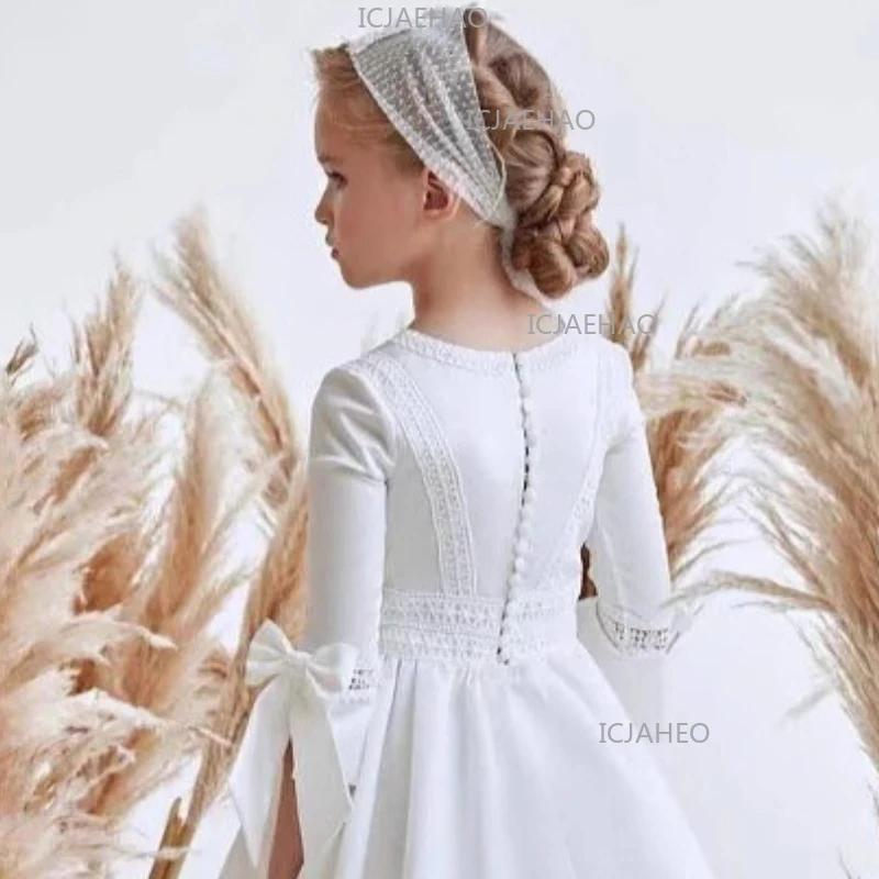 Nouvelle Robe de Cérémonie 2026 pour Enfants à Manches Courtes avec Nœud, Tenue de Fête d'Anniversai