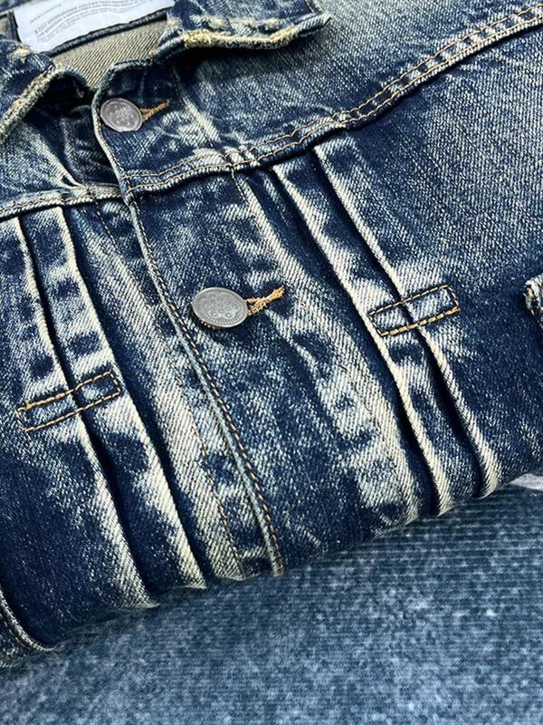 Veste Cargo en Denim lourd pour hommes, rétro américain, mode 100% coton lavé, vieux multi-poches, v