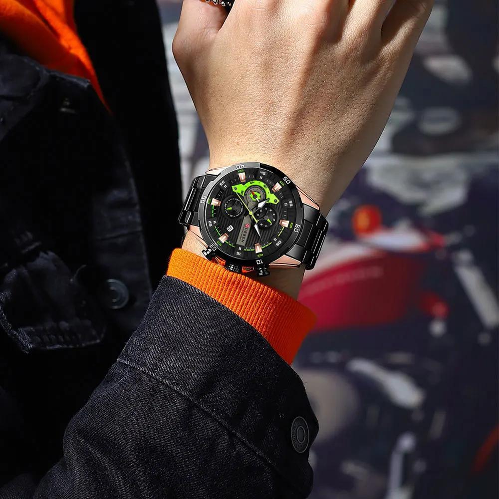 Montres en acier inoxydable pour hommes, mode créative, cadran lumineux avec chronographe, horloge d