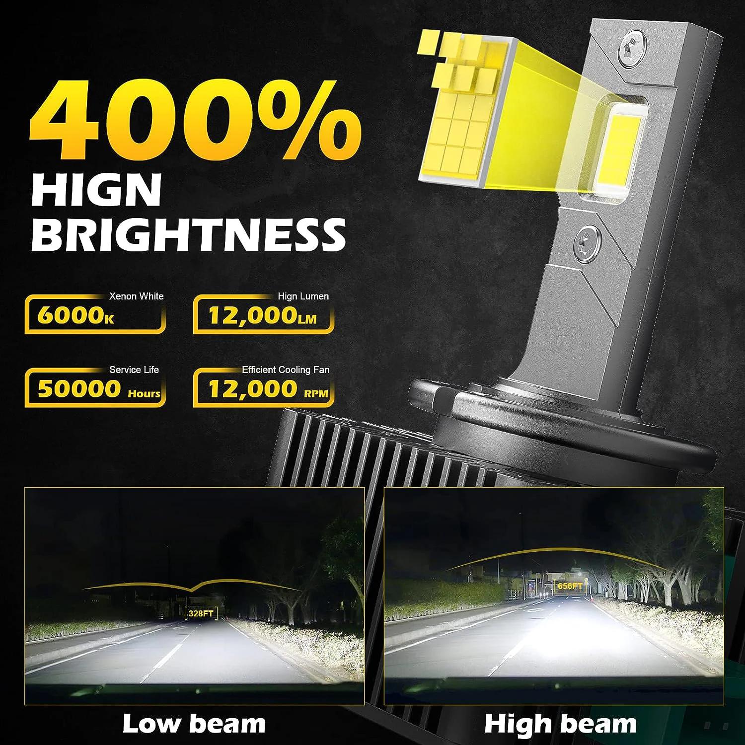 Ampoules de phares de voiture LED série D D1S D3S D2R D2S D4R D4S D5S D8S Turbo lumières 6000K 70W, 