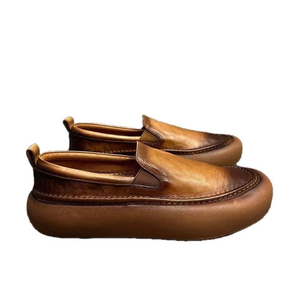 QHCCID chaussures pour hommes en cuir de vachette Vintage faites à la main confortable respirant cla