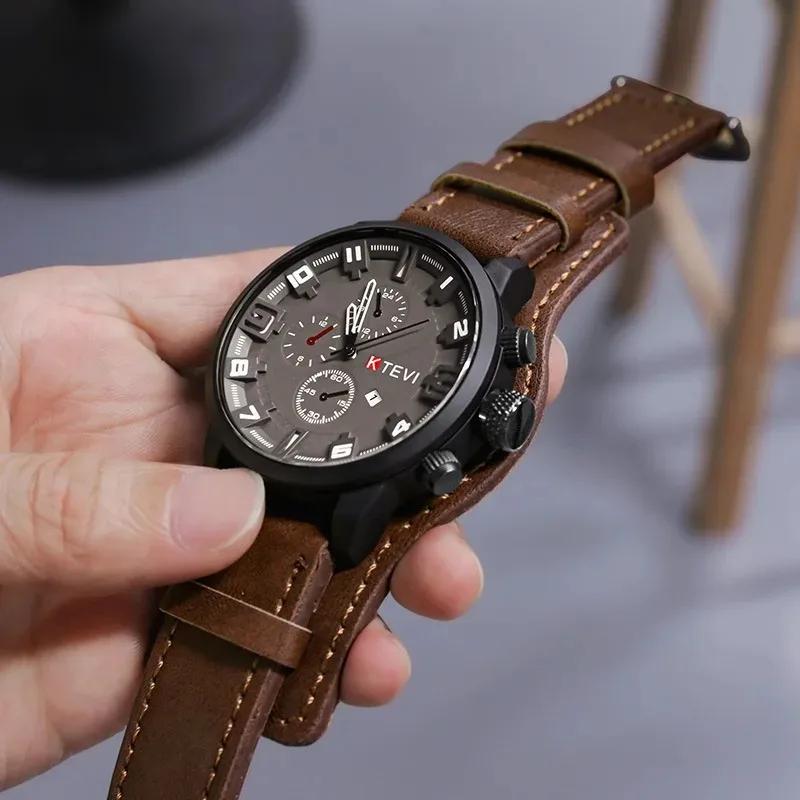 Montres rétro pour hommes, montre de luxe haut de gamme pour homme, bracelet en cuir PU, montre à qu