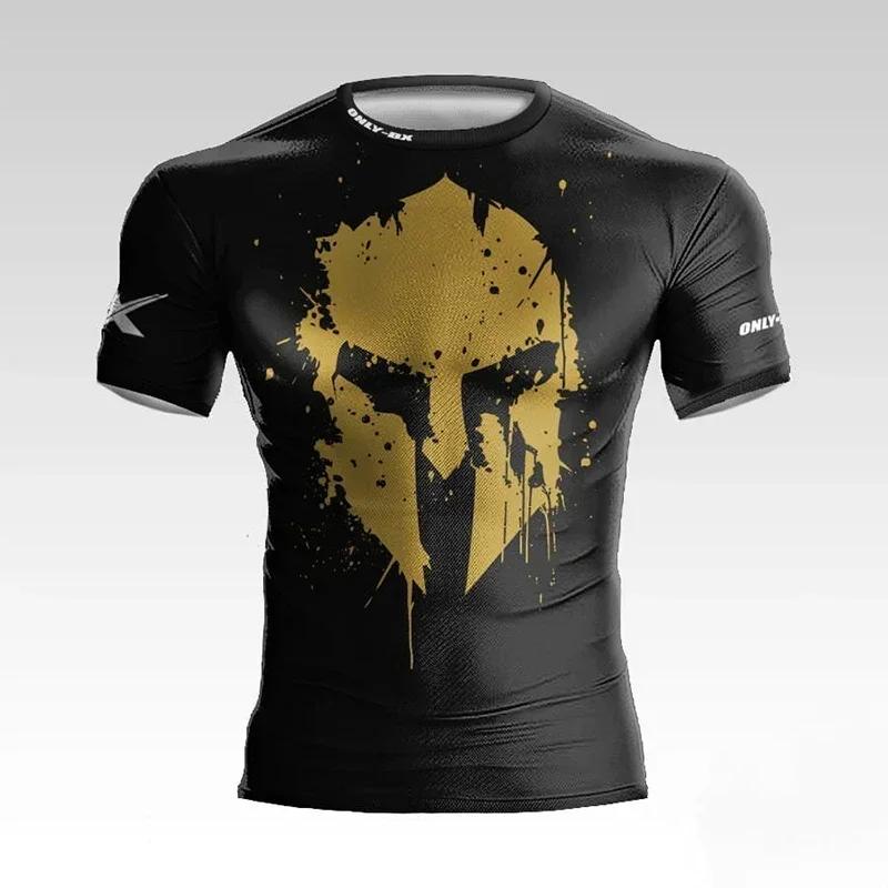 T-shirt pour hommes imprimé en 3D, nouveau style d'été, casque Spartan, pour la boxe et le fitness, 