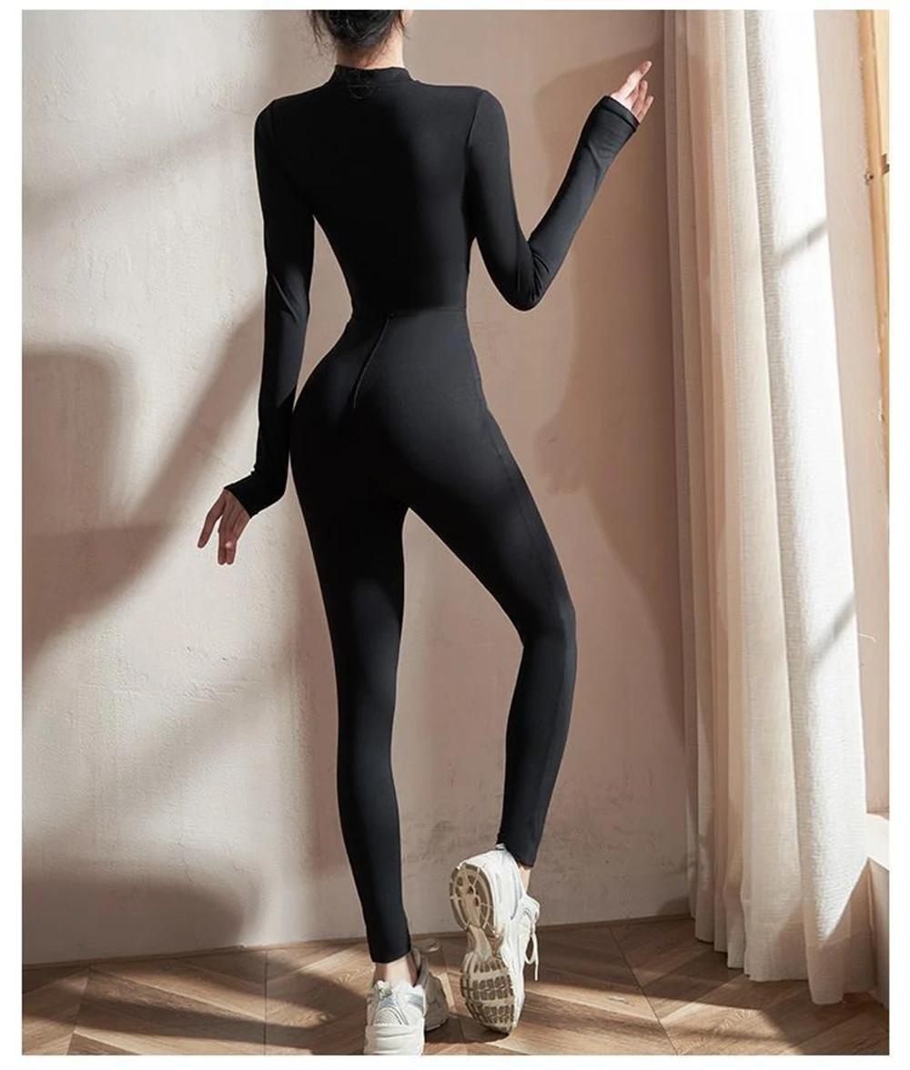 Combinaisons de Yoga à manches longues pour femmes, coupe cintrée, extensible, une pièce, barboteuse
