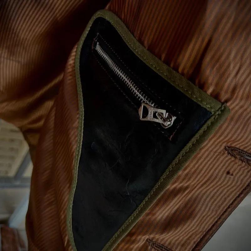 Veste en cuir marron de style rétro décontracté pour homme, cuir de cheval naturel et toile épissés,