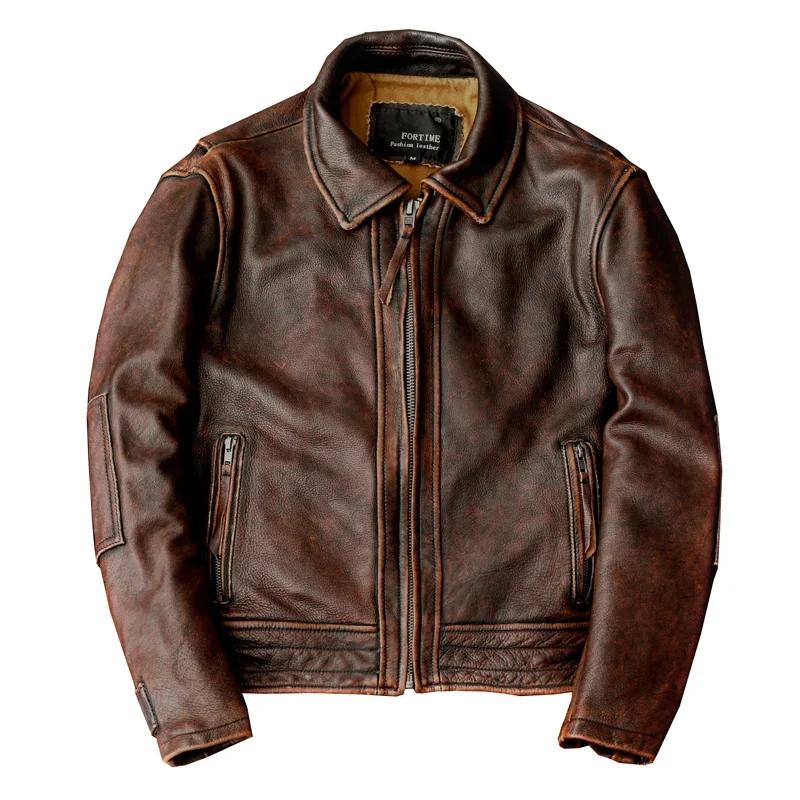 Veste en cuir pour hommes à queue d'hirondelle vestes de moto Vintage 100% manteau en cuir de vachet
