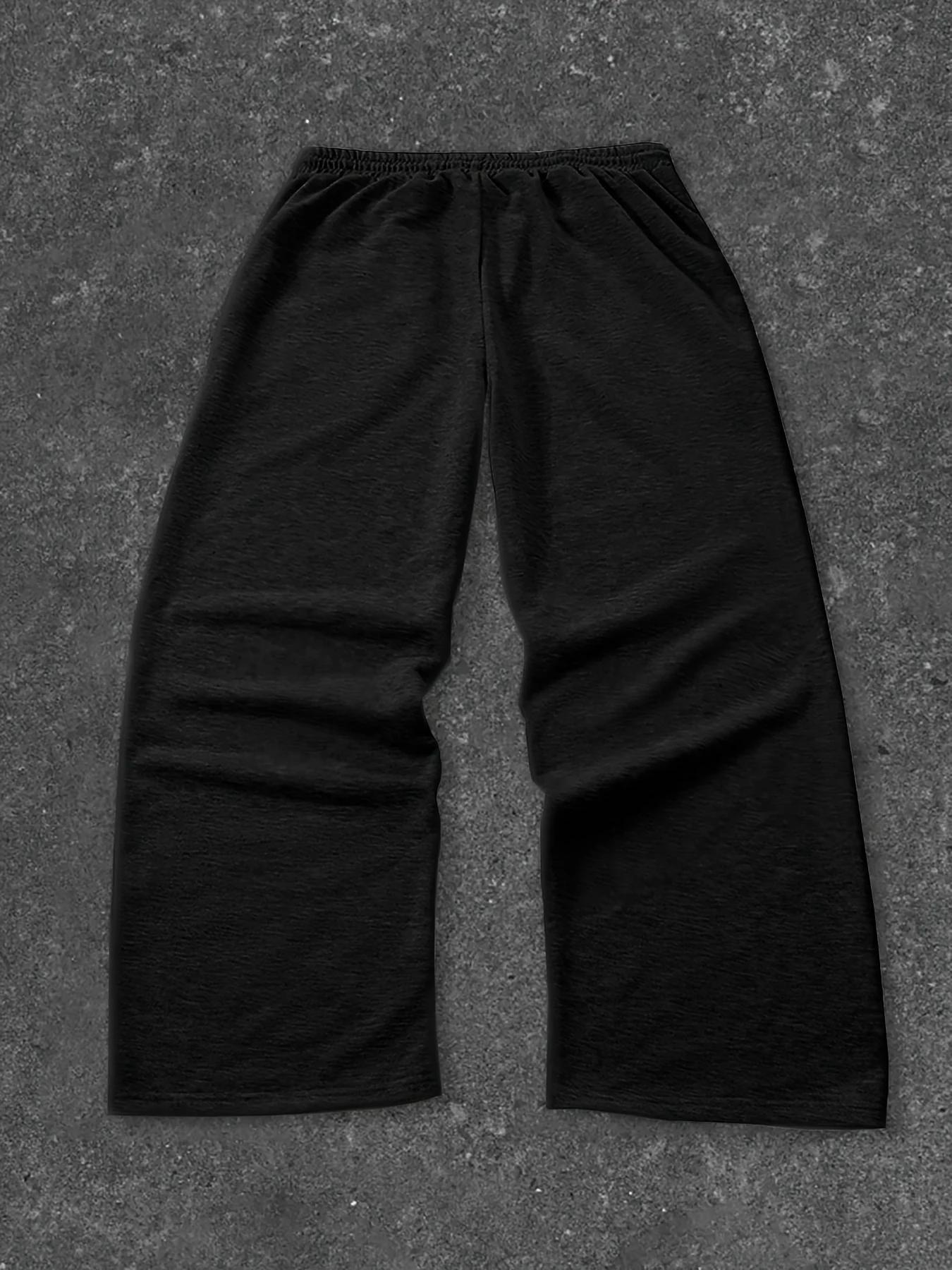 2025 Pantalon à jambes larges noir pour hommes à la mode Grande croix blanche imprimée Pantalon hip-