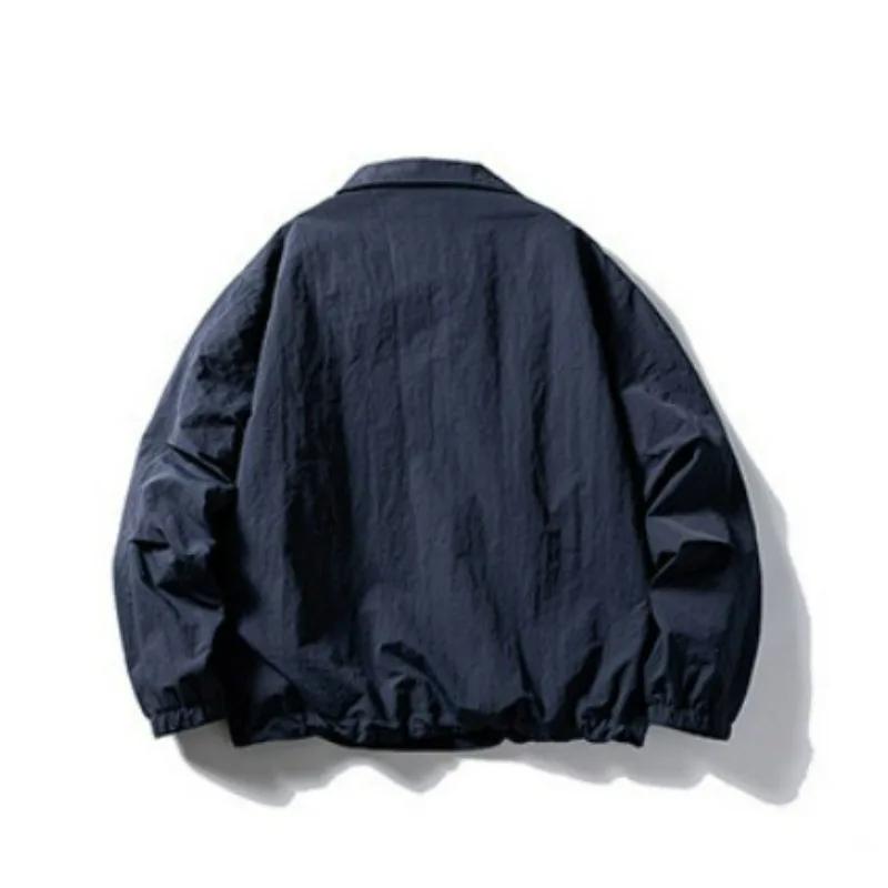 Veste Homme Printemps Automne Col Rabattu Manches Longues Fermeture Éclair Rétro Fine Ample Décontra