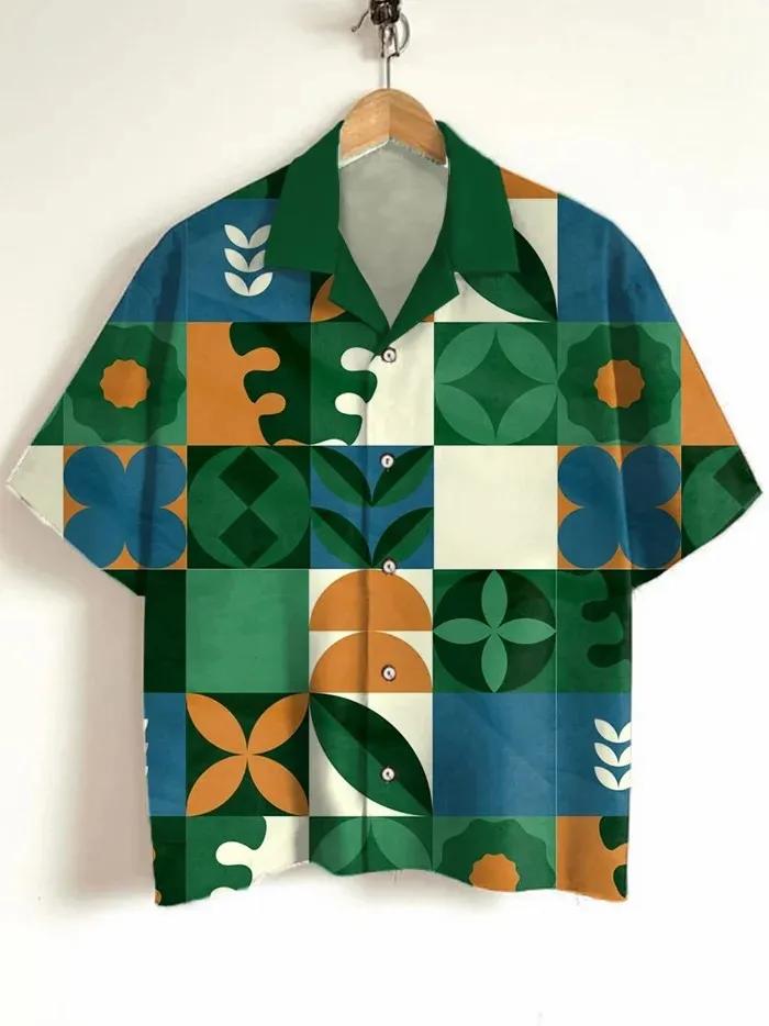 Chemises graphiques artistiques pour hommes, chemise à manches courtes boutonnée à revers pour l'été