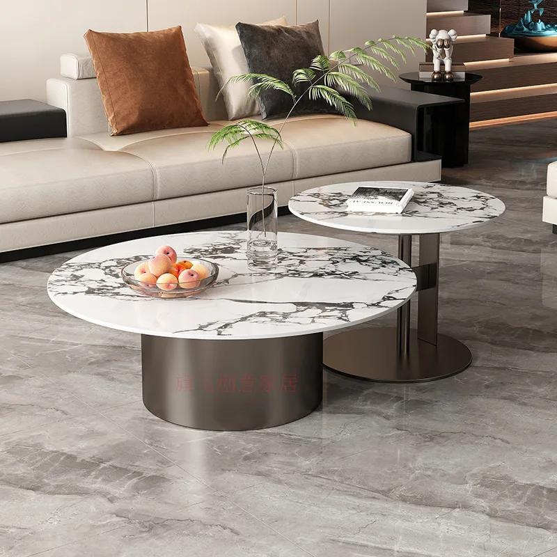 Table basse de luxe légère, combinaison de taille de jambe, support de table basse rond en pierre de
