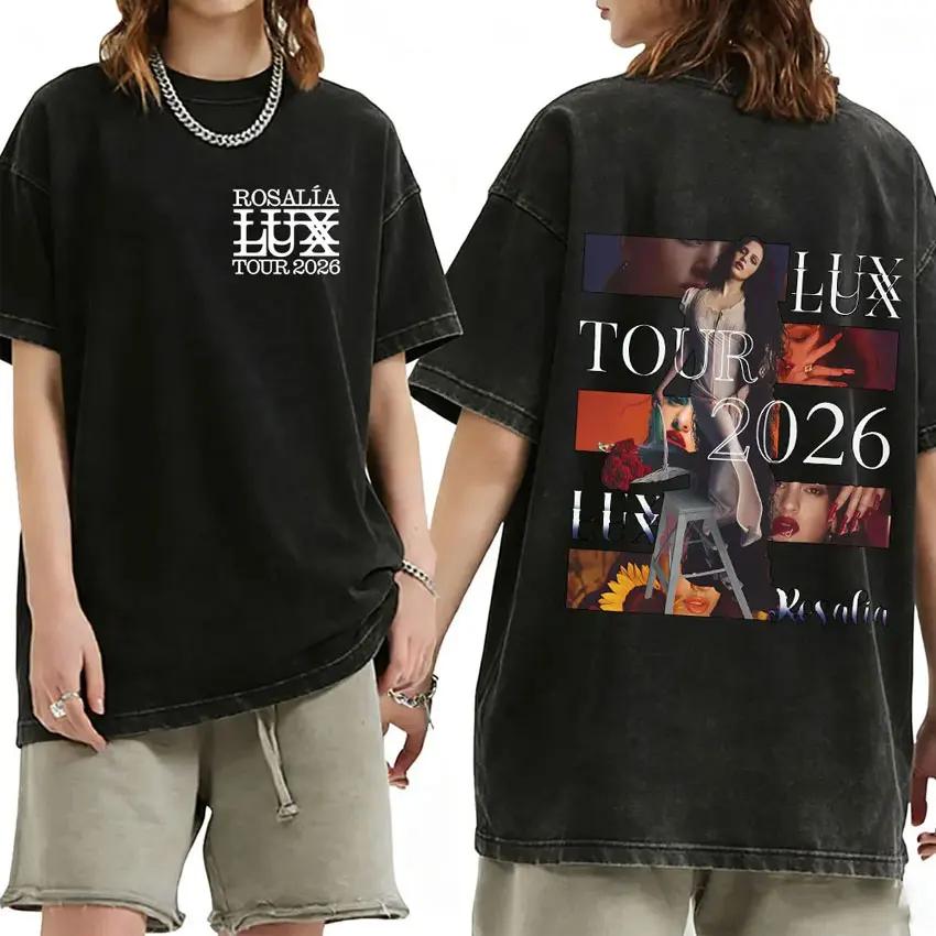 Rosalia Lux Tour Album 2025 Vintage lavé t-shirts hommes femmes décontracté surdimensionné coton T-s