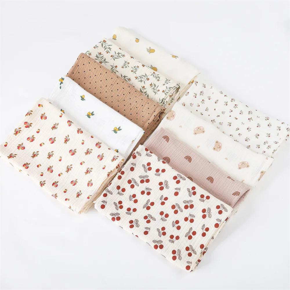 Couverture d'emmaillotage en coton pour bébé, imprimé Floral, couche en mousseline, tissu froissé po