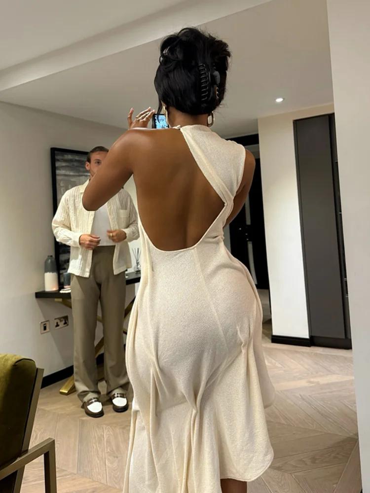 Robe de soirée longue chic et élégante pour femme, coupe asymétrique à volants, sans manches, ajusté