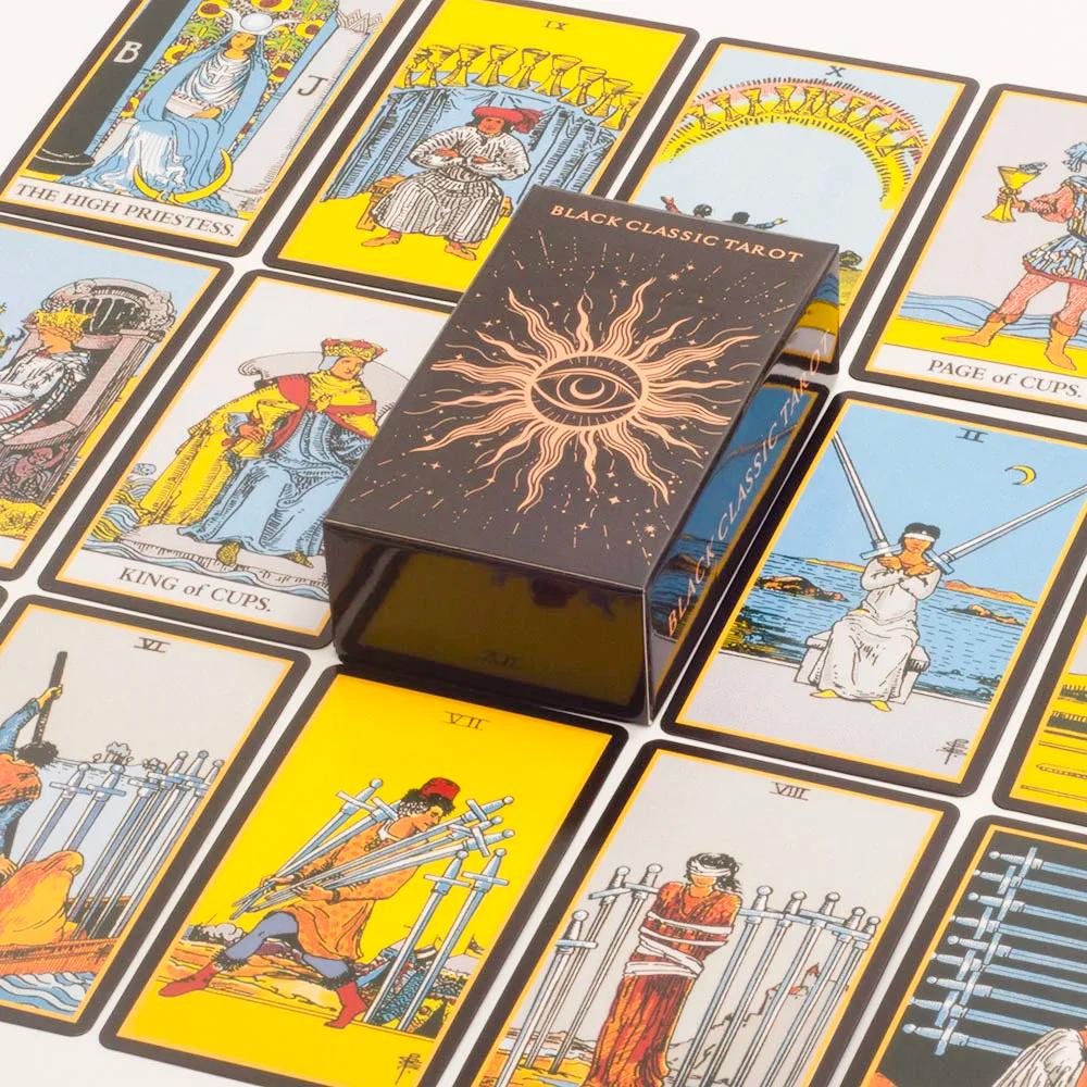Jeu de cartes de Tarot classiques noires, 78 pièces, jeu de révélation de la bonne aventure avec gui