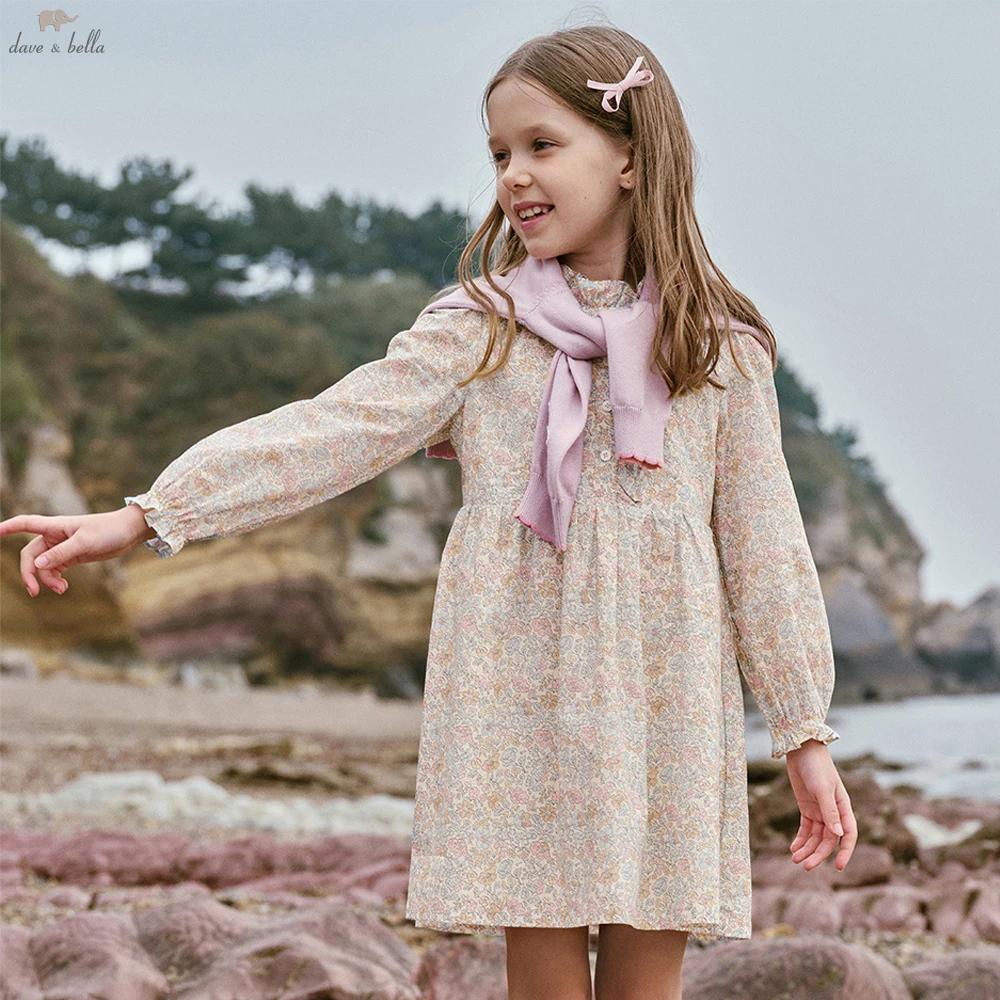 Robe de princesse à manches longues pour filles Dave Bella, 6-13 ans, robe florale de printemps pour